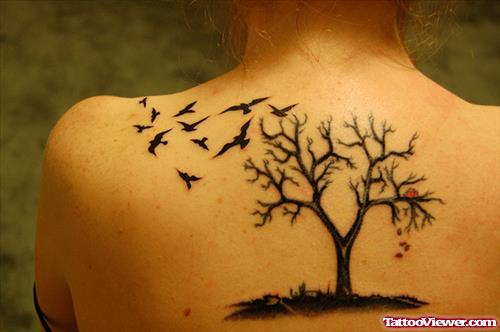 Birds Flying From Tree Back Tattoo