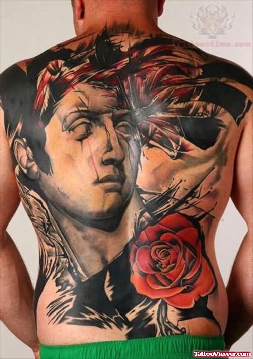 Rose And Guy Head Tattoo