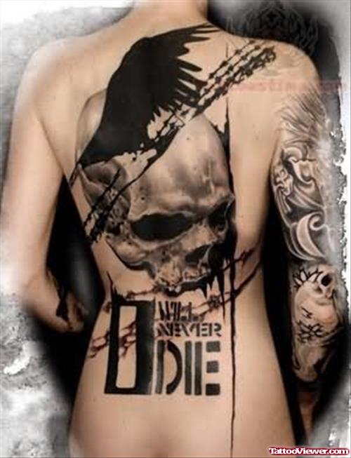 Skull And Crow Tattoo On Back