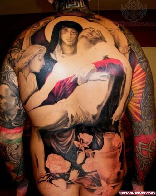 Religious Color Tattoo On Back