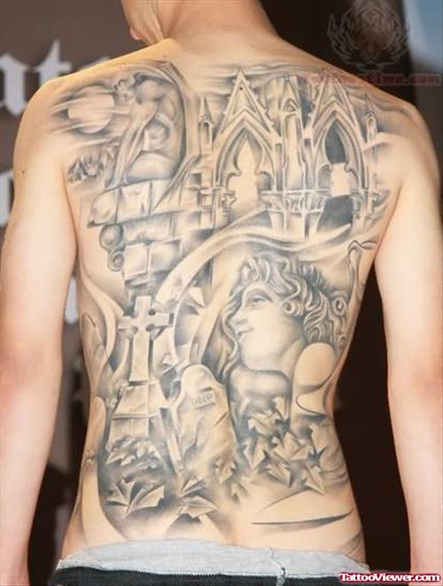 Awesome Grey Ink Back Body Tattoo