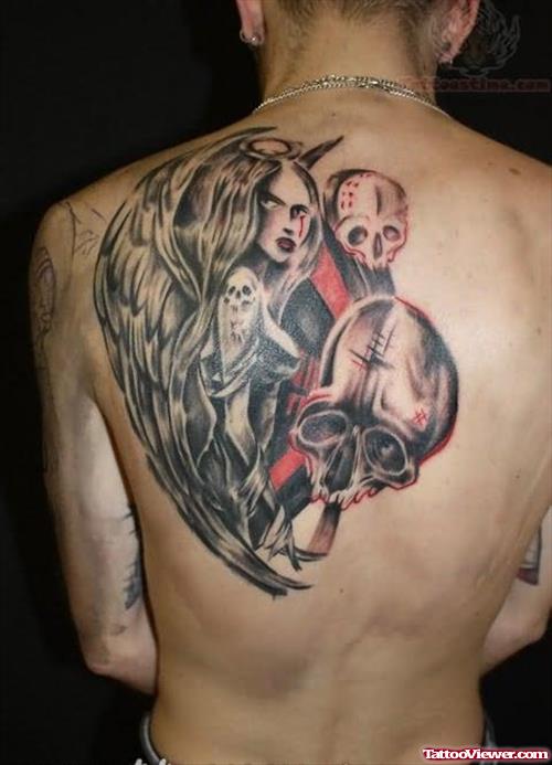 Angel With Skulls Tattoo On Back