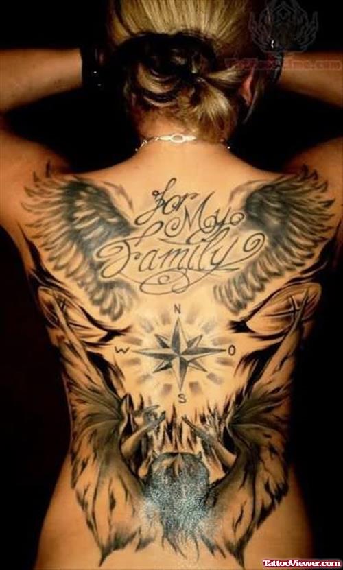 Winged For My Family Tattoo On Back