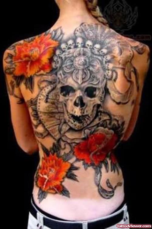 Hibiscus Flower And Skull Tattoo