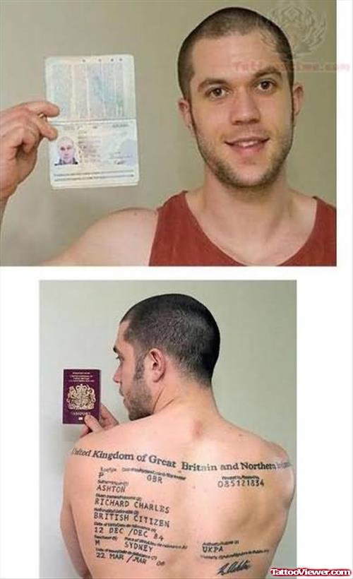 Passport Tattoo On Men Back