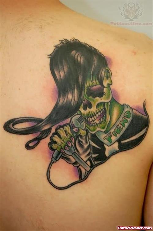 Fiend - Skull With Mic Tattoo On Back Shoulder