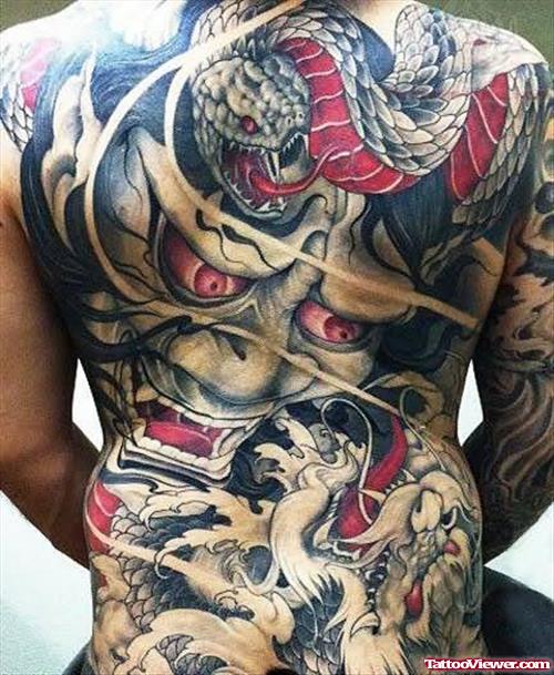 Color Ink Demon Tattoo On Back