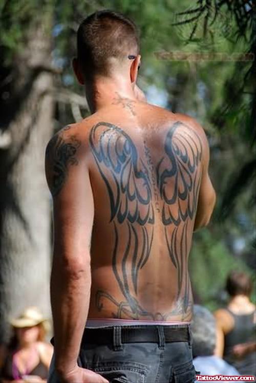Angel Wings Tattoo On Men Back