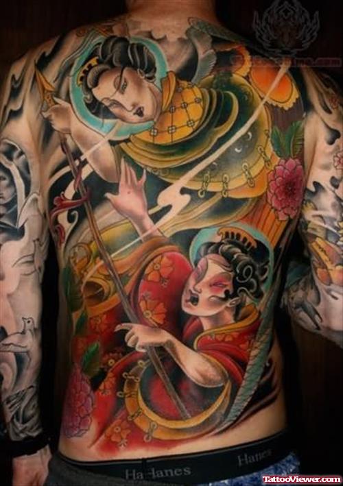 Geisha Japanese Tattoo On Back