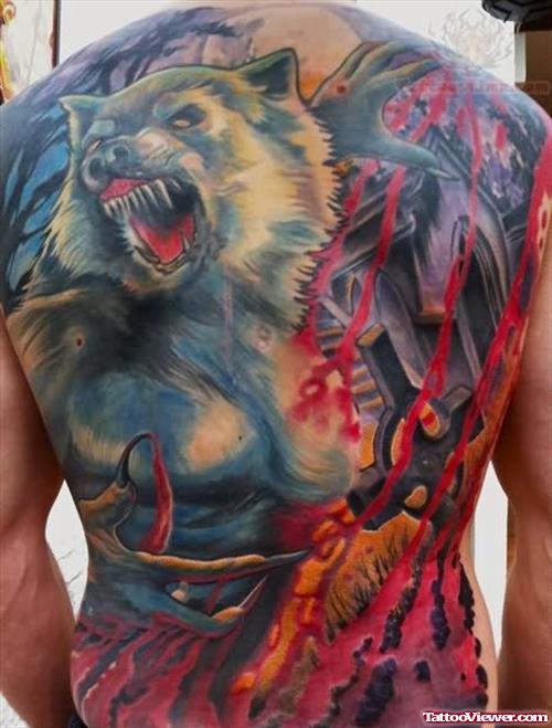 Wolf Color Ink Tattoo On Back