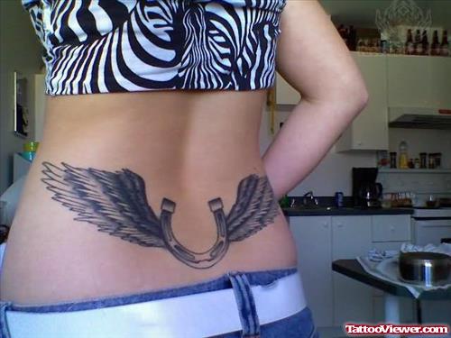 Winged Horseshoe Tattoo On Back
