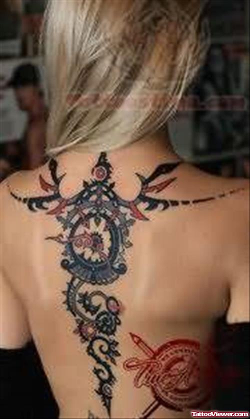 Stylish Clock Tattoo On Back