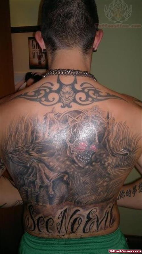 See No Evil Tattoo On Back Body