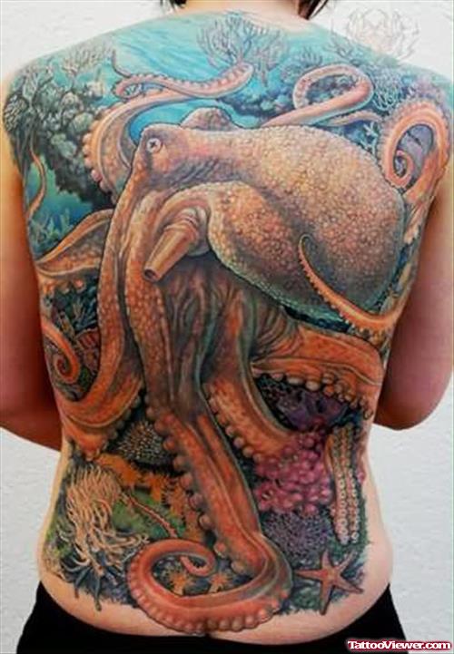 Large Octopus Tattoo On Back