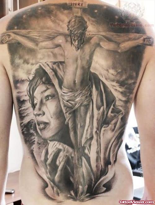 Jesus On Cross Tattoo On Back
