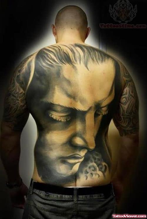 Grey Ink Man Tattoo On Back