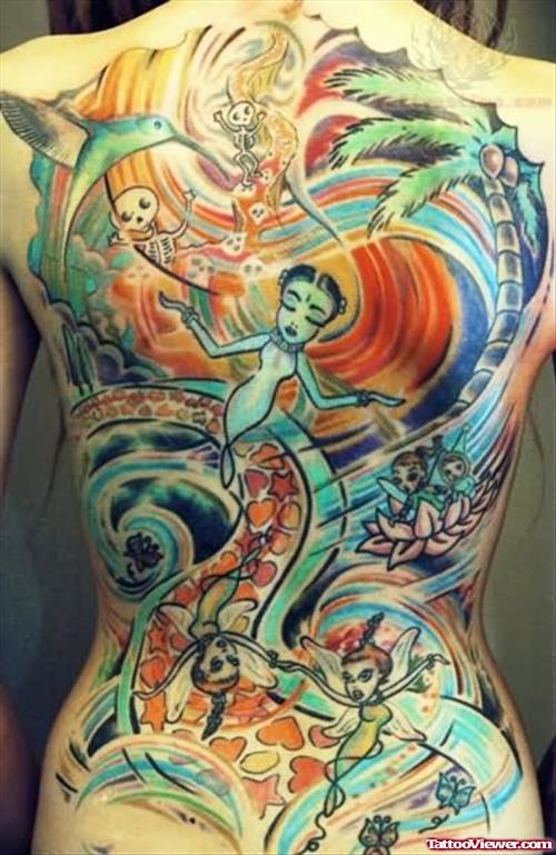 Color Fantasy Tattoo On Back