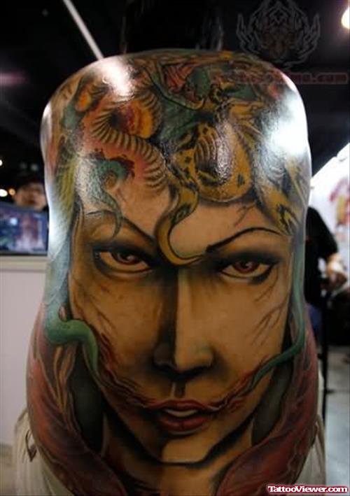 Amazing Medusa Tattoo On Back