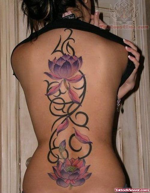 Tribal Flower Tattoo On Full Back