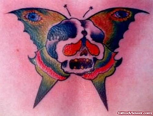 Skull Butterfly Tattoo On Back