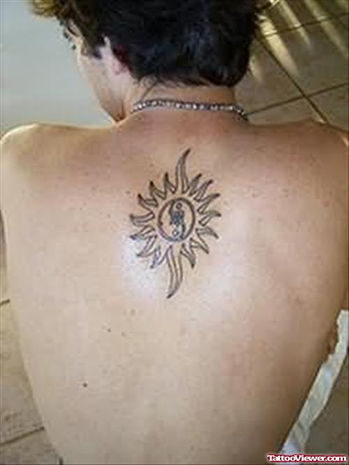 Stylish Sun Tattoo Design On Back