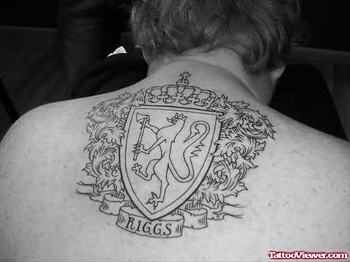 Family Crest Black And White Tattoo On Back
