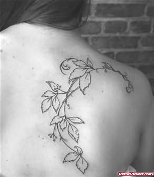 Flower Vine Black And White Tattoo On Back