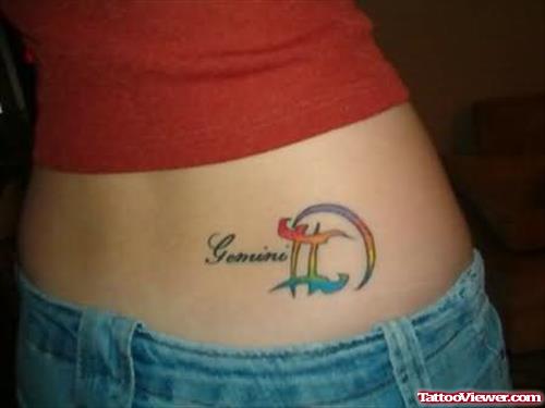 Colorful Gemini Tattoo On Back