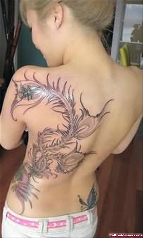 Phoenix Design Tattoo On Back