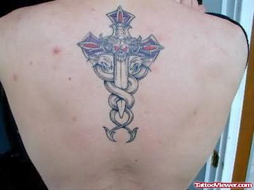 Cross Sword Tattoo On Back