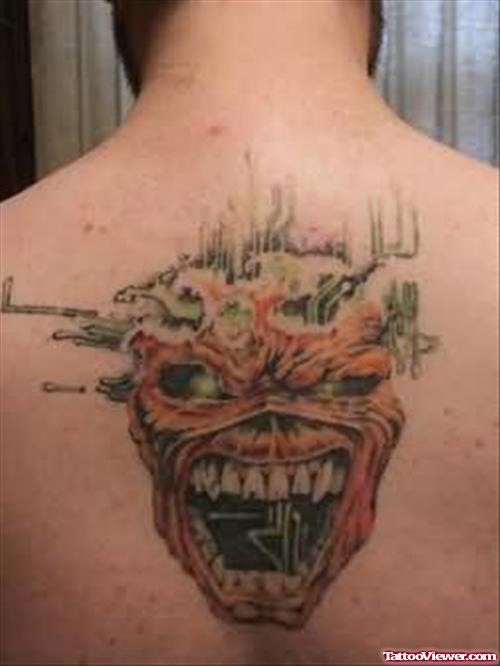 Burning Skull Back Tattoo