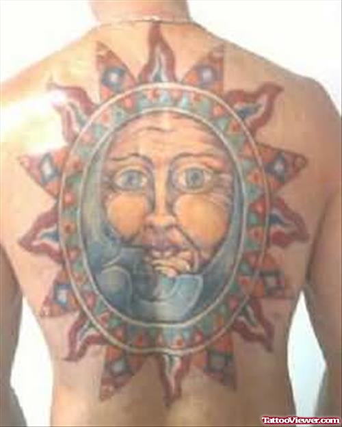 Sun-Moon Tattoo On Back Body