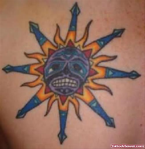 Stylish Sun Tattoo On Back