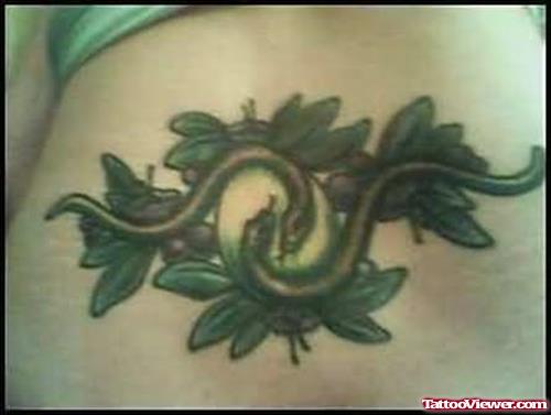 Mating Snakes Back Tattoo