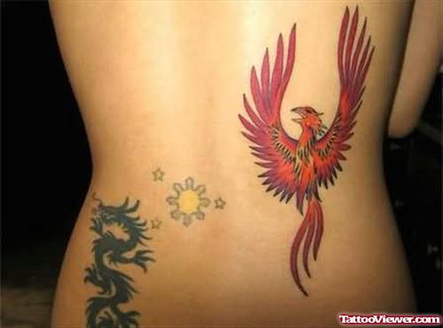 Phoenix Red Tattoo On Back