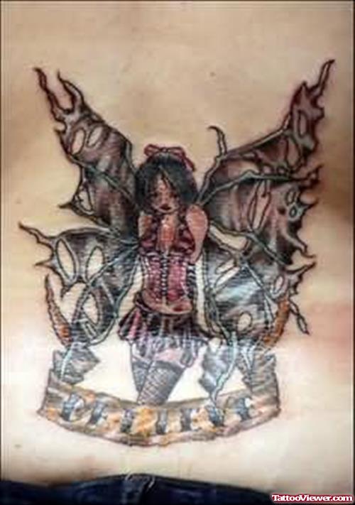 Awesome Fairy Girl Tattoo On Back