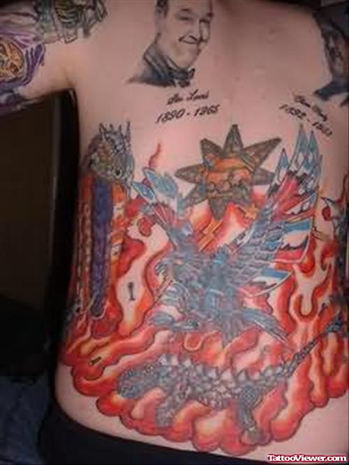 Fire and Flame Tattoo On Back