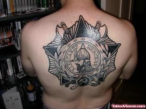 Spectacular Shield Warrior Back Tattoo