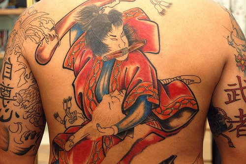 Samurai Color Ink Back Tattoo