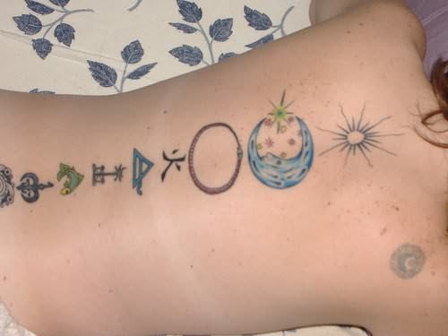 Different Symbols Spine Tattoo