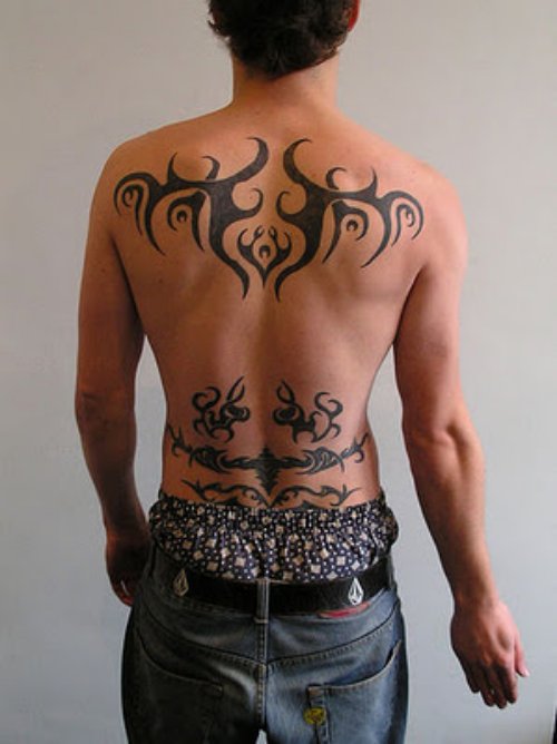 Black Ink Tribal Back Body Tattoo