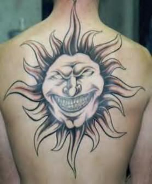 Smily Sun Tattoo On Back
