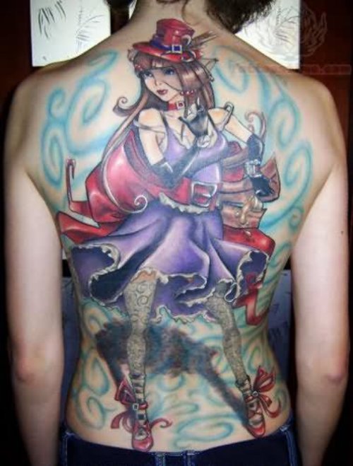 Stylish Girl Tattoo On Back
