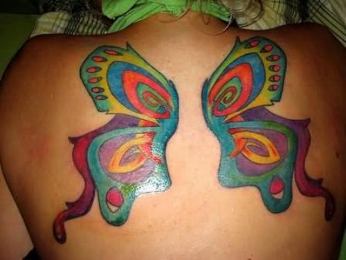 Wings Colourful Tattoo On Back