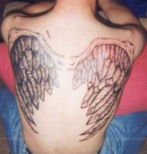 Awesome Angel Wings Tattoo On Back