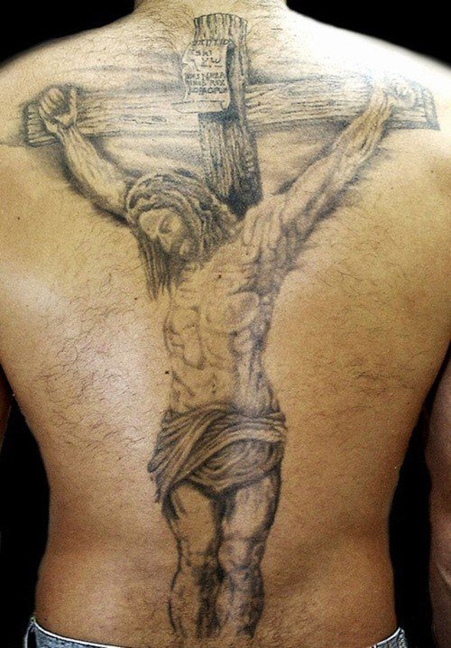 Jesus And Cross Back Tattoo