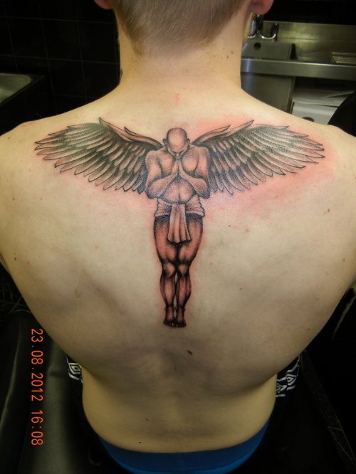 Praying Guardian Angel Back Tattoo