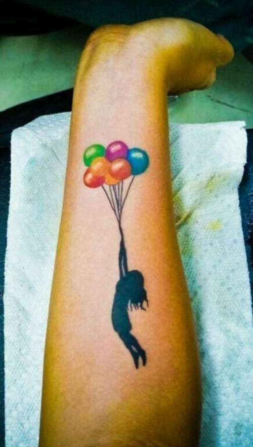 Colored Balloons Tattoo On Forearm