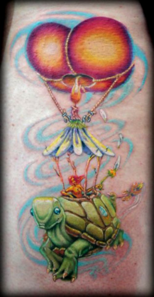 Turtle And Air Balloon Tattoo