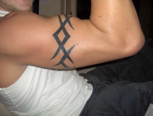 Black Tribal Band Tattoo On Muscles